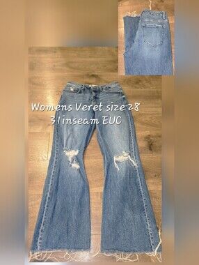 Women's Light Blue Distressed Flare Jeans - Size 28